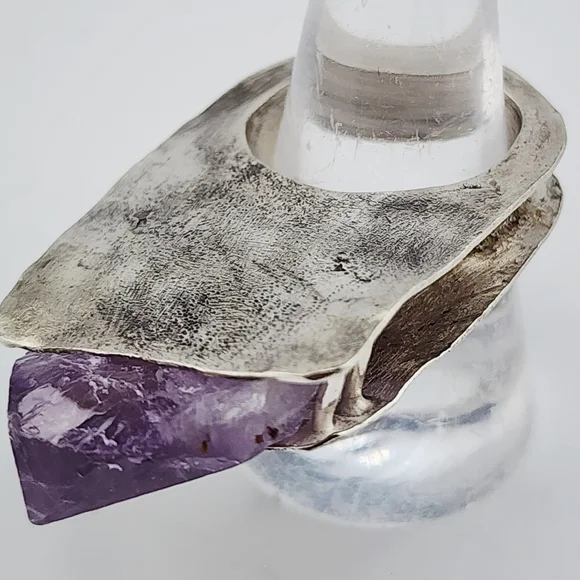 RAW AMETHYST STONE STATEMENT RING HANDMADE IN STERLING SILVER METAL SIZE 9